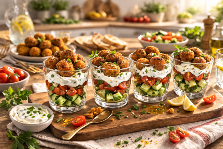 Verrines de salade et d'acras croquants